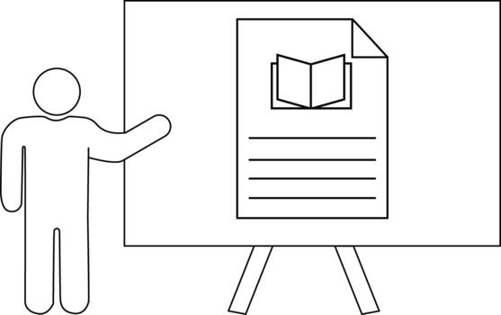 un figura puntos a un presentación tablero presentando un documento con líneas y un libro icono vector