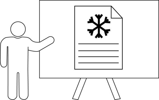 un palo figura presentación un copo de nieve gráfico en un dar la vuelta gráfico en pie en un trípode vector