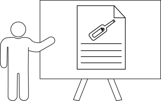 un pizarron con un papel demostración un mensaje en un botella siguiente a un persona vector