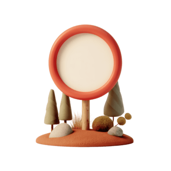 nyckfull 3d tolkning av en cirkulär ram mitt i abstrakt träd och terräng på en rena bakgrund png