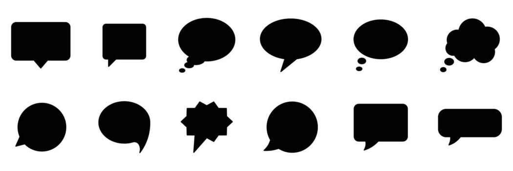 habla burbuja sólido icono colocar. comunicación conversacion burbujas para historietas. charla línea icono. mensajería y comentario símbolo negro sólido icono colocar. vector