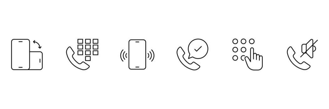 Phone outline icon set. Contact icons set. Tele communication or communication symbol. Containing contact, calling, communication, call, message, smartphone, and more. vector