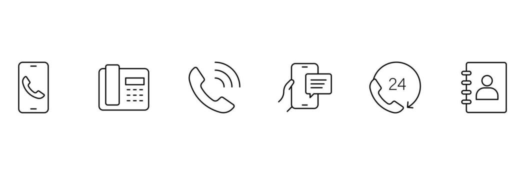 Phone line icon set. Contact icon set. Tele communication or communication symbol. Containing contact, calling, communication, call, message, smartphone, and more. vector