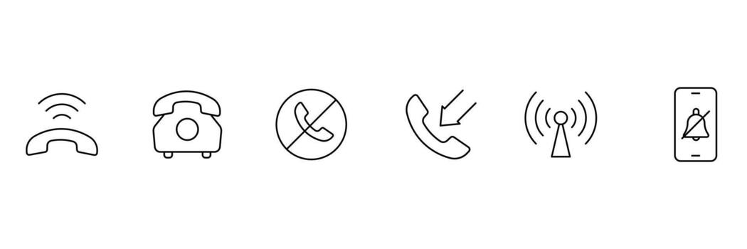 Phone outline icons. Contact icons set. Tele communication or communication symbol. Containing contact, calling, communication, call, message, smartphone, and more. vector