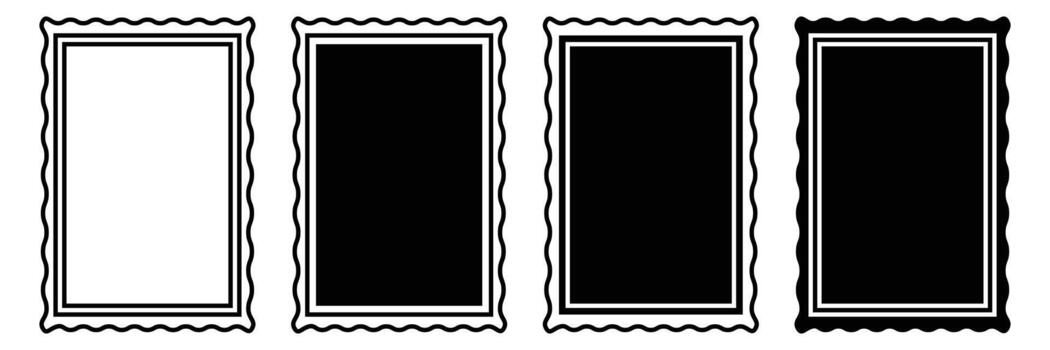 rectángulo foto marco línea y sólido icono colocar. garabatear mano dibujado marcos icono colocar. linda ondulado frontera recopilación. sencillo bosquejo decoración para saludo tarjetas retro foto marcos vector