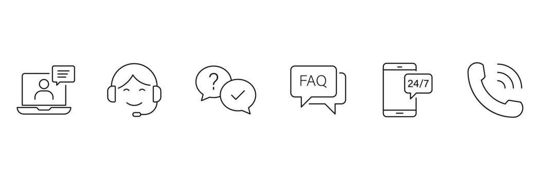cliente Servicio línea icono colocar. apoyo icono colocar. apoyo, en línea ayuda, asistencia, 24 horas, pregunta, comunicación, Preguntas más frecuentes, información y más. vector