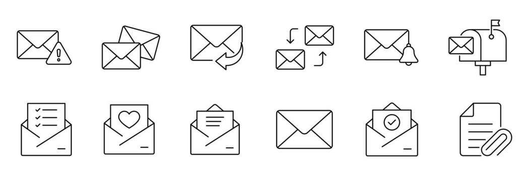Email line icon collection. Email line Icon set. Collection of E-mail and Letter Linear Icons, Including mail, envelope, email, postal, letter sent, inbox and more. vector