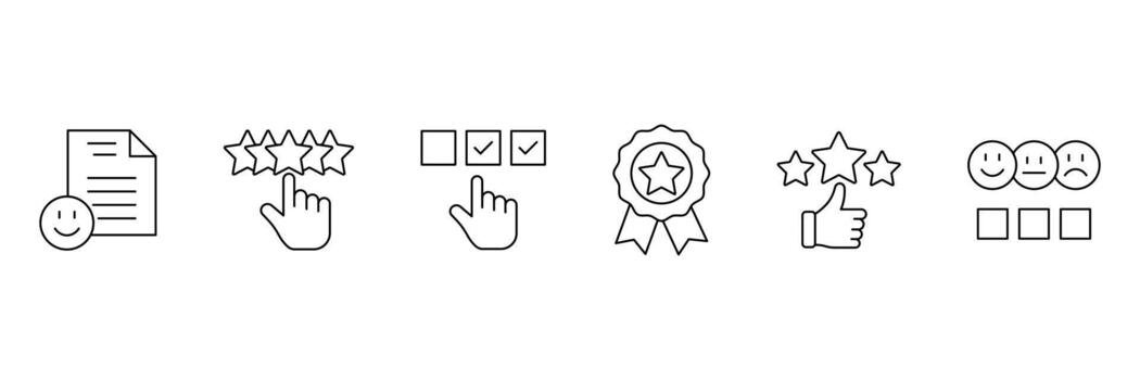 Customer Satisfaction line Icon set. Feedback set of web icons in line style. Related icons to experience, five stars, review, and more. vector