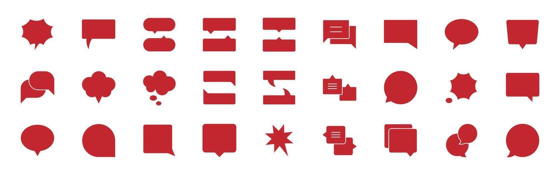 Popup bubble speech solid red icon set. Ideal for modern communication, dialog popups, Speech bubble, speech balloon, chat bubble and digital talk bubble set. vector