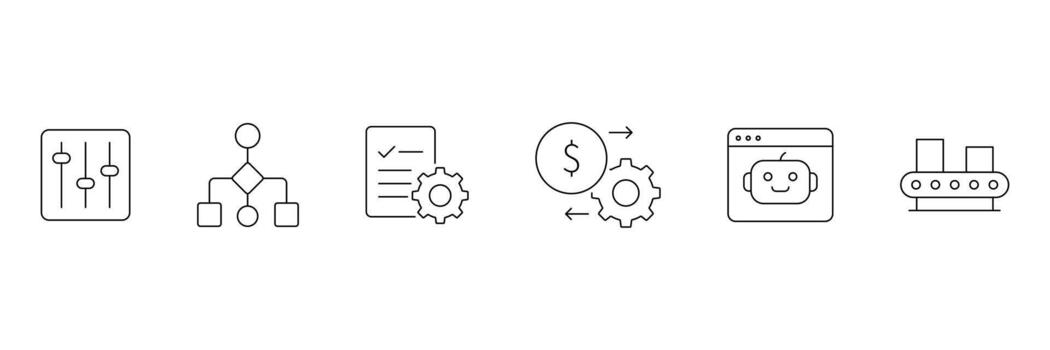 negocio automatización línea icono. Procesando mejoramiento icono para negocio. íconos para análisis, gestión, crecimiento, y eficiencia para presentaciones y aplicaciones vector