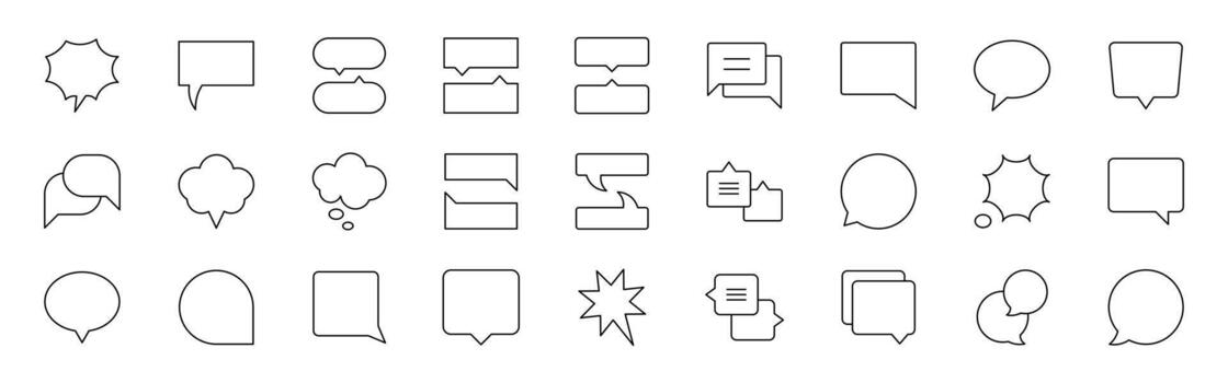 Popup bubble speech line icon set. Icon for message, comment, chat icon. Ideal for modern communication, dialog popups, Speech bubble, speech balloon, chat bubble and digital talk bubble set. vector