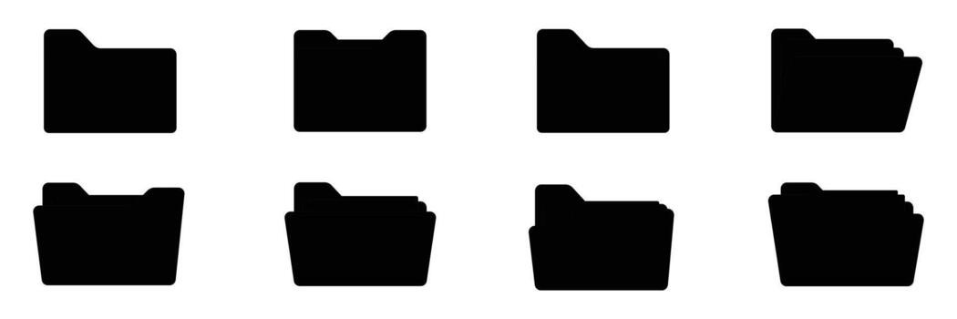 Folder icon set. File and folder web icons. Black digital folder. Open and closed folder icon. vector