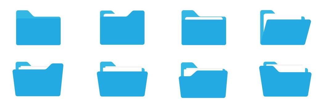 Folder icon set. File and folder web icons. Blue digital folder. Open and closed folder icon. vector