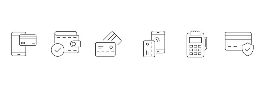 Online payment set of web icons in line style. Modern payment methods. Credit card and digital payment line icon. contain digital wallets, QR code transaction. vector
