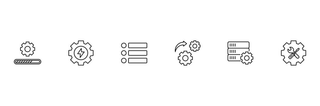 ajustes icono. ajustes contorno negro icono. contiene opciones, configuración, proceso, ingeniería, mecanismo, personalización, mejoramiento. vector