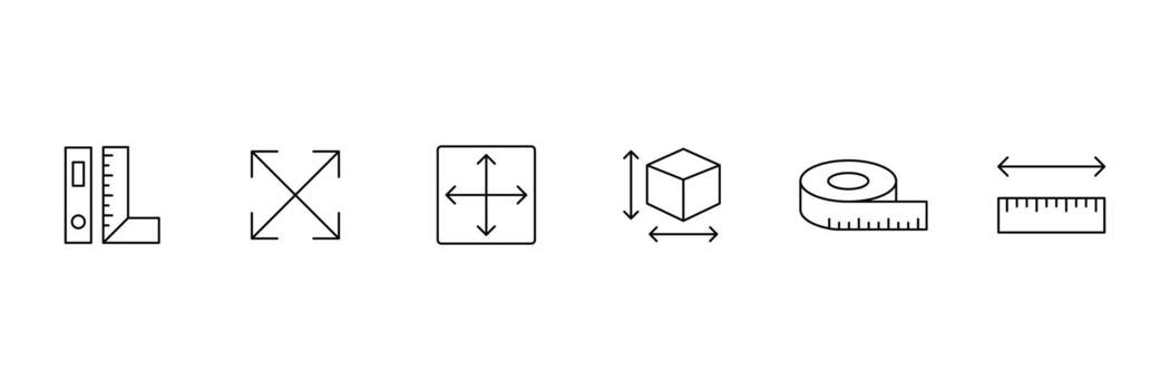 Measure line icons. Measurement, scale, size, ruler, gauge, dimension, temperature and more. Outline icon. vector