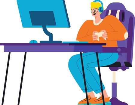 hombre transmisión juego en computadora ilustración vector