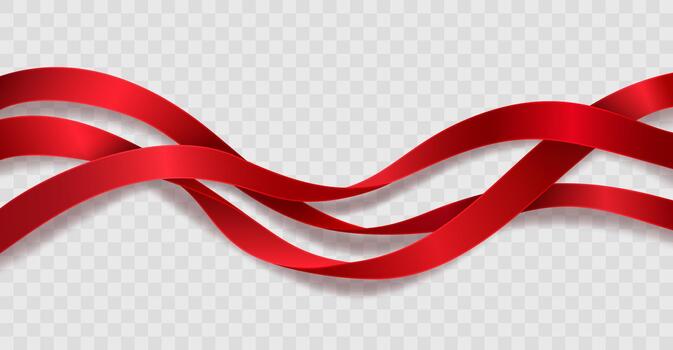 Collection of realistic red festive ribbons curled into a curl, isolated on a light background. vector