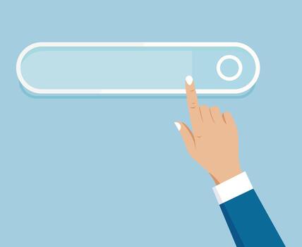 un mano es acerca de a hacer clic en un buscar bar con un aumentador vaso vector