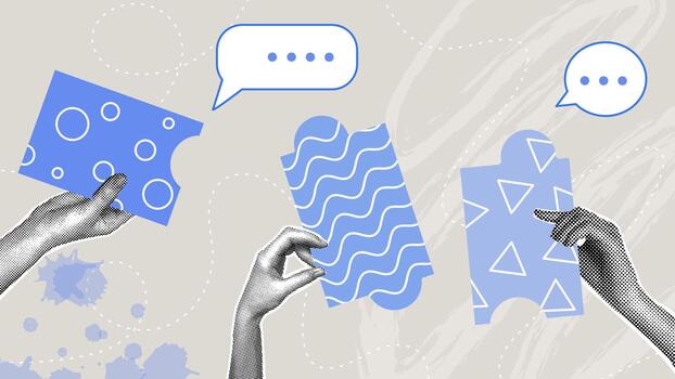 colaborativo comunicación. conectando ideas y resolviendo problemas juntos. un de moda trama de semitonos collage. conceptos de camaradería, trabajo en equipo, y planificación. vector