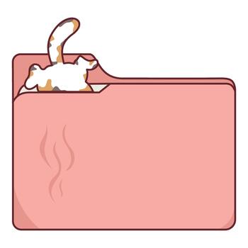 calicó gato estallar fuera de un rosado archivo carpeta documento icono gráfico vector