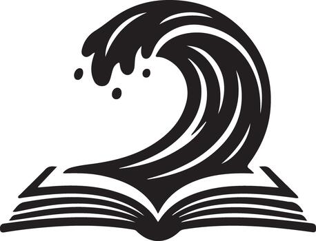 An open book transforms into a powerful ocean wave symbolizing knowledge vector