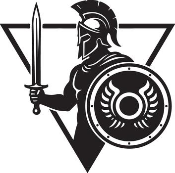 Ancient spartan warrior with sword and shield inside a triangular frame vector