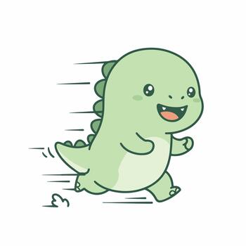 Cute cartoon dinosaur running with motion lines and happy expression vector