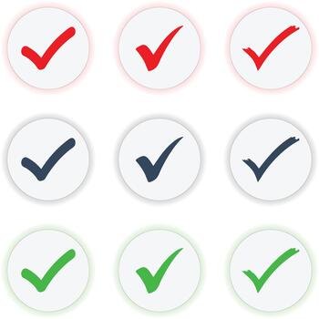 Minimalist flat design icon set with colorful check marks on white background vector