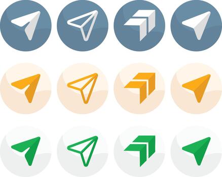 flecha icono conjunto en vistoso círculos con sombra plano diseño vector