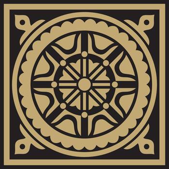 Kazakh. national, square gold and black ornament frame. Ethnic pattern. Rectangle reflecting nomadic culture. Suitable for design and textiles. vector