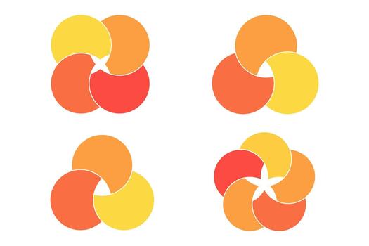 Graphical Venn diagram, infographic sections. Overlapping circle shapes circles chart line set. Venn diagrams with overlapping circles, showing a common area, for infographic presentation vector