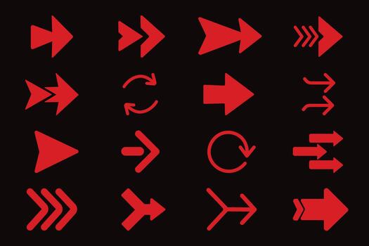 rojo flecha icono conjunto aislado en negro antecedentes para puntero y movimiento concepto vector