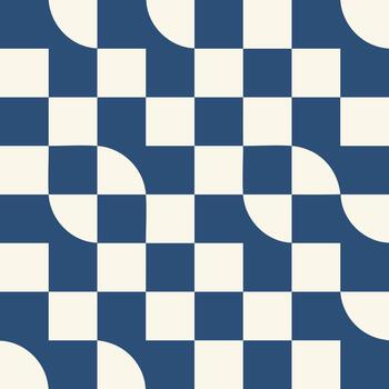 geométrico sin costura modelo con azul y blanquecino cuadrícula presentando cuarto de círculo recortes creando un elegante y rítmico visual fluir ideal para moderno antecedentes vector