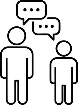 contorno icono de dos personas conversando con habla burbujas, simbolizando eficaz comunicación, diálogo, y el intercambiar de ideas en un claro, minimalista visual representación vector