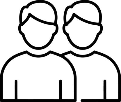Simple icon featuring two stylized human figures side-by-side, symbolizing user profiles, a team, group, or community. Ideal for modern digital interface design and web applications vector