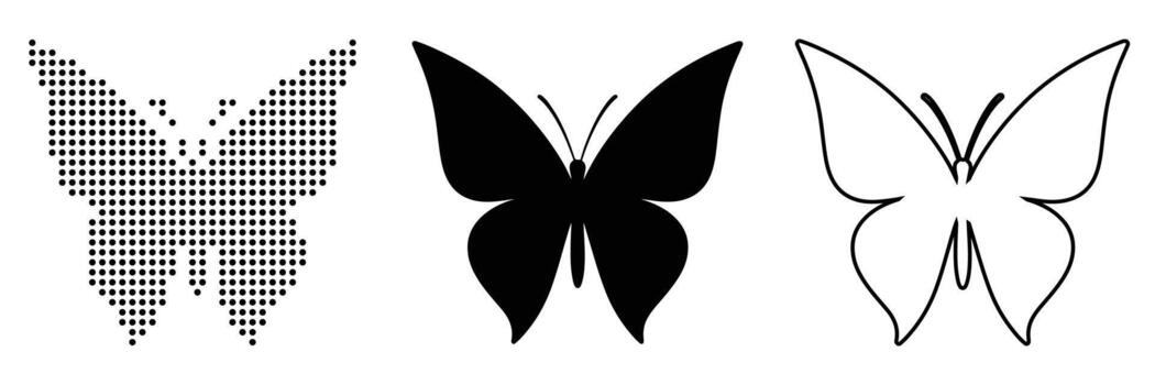 Butterfly silhouette in dotted halftone style for abstract minimalist design and visual texture effects vector