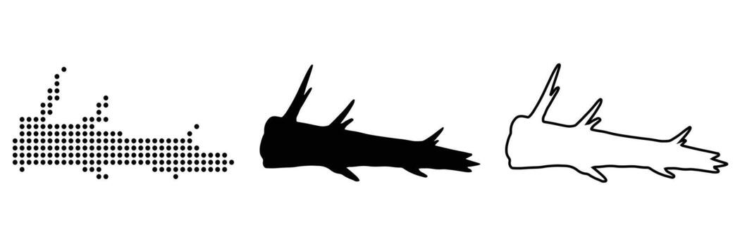 Tree in Three Artistic Styles Solid Silhouette, Halftone Dot Matrix, and Outline Drawing with Rounded Canopy vector