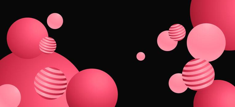 Bold abstract banner with retro floating circles and pink and black color contrast. vector