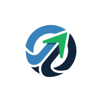 Abstract logo design featuring a circular shape with an upward pointing arrow vector