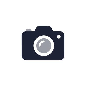 minimalista plano estilo cámara dispositivo símbolo con lente y obturador icono vector