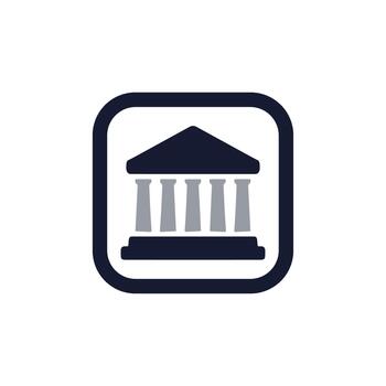 Minimalist Building Icon with Columns in a Rounded Square Frame vector