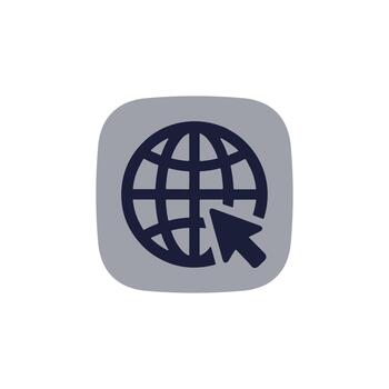 Simple Flat Rounded Globe with Cursor Icon on Grey Square vector