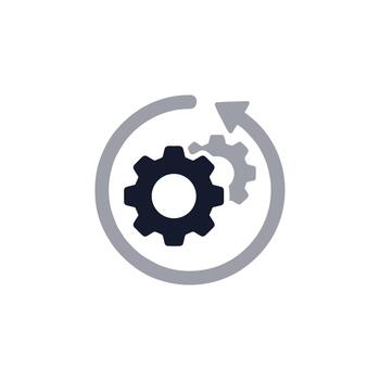 Flat Style Mechanical Gear with Circular Arrow Rotation Process Icon vector
