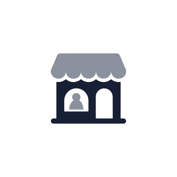 plano diseño Tienda frente icono con ventana y toldo elemento vector