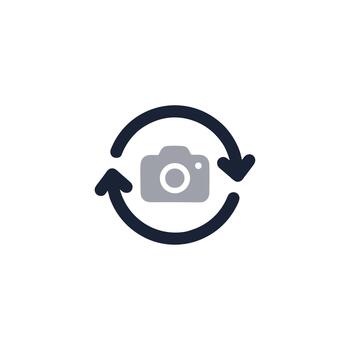 Minimalist Style Rotation Camera Symbol with Circular Arrow Icon Graphic vector