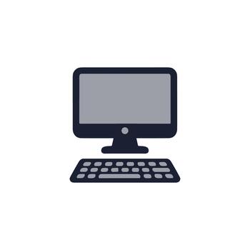 Flat Design Computer Desktop Keyboard Complete System Icon Graphic vector