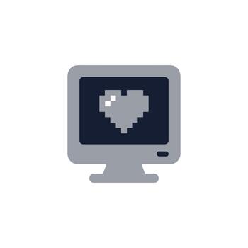 plano estilo pixelado corazón forma dentro computadora monitor icono vector