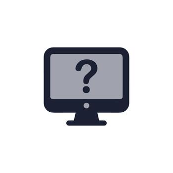 plano estilo monitor con pregunta marca, escritorio monitor y desconocido concepto icono vector