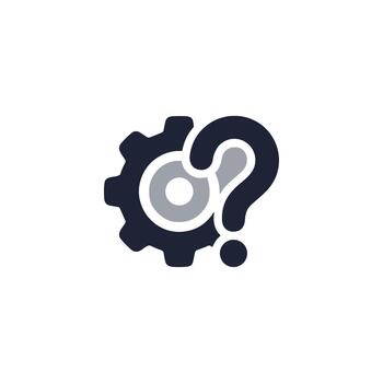 moderno plano engranaje pregunta marca icono símbolo para problema resolviendo concepto vector